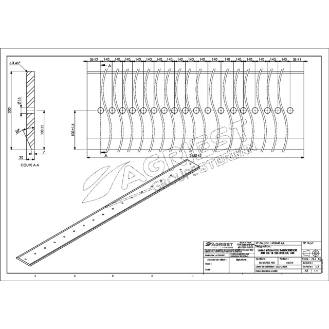 Lame Percee 200X20 LG 2450 400HB 18 TRS Ø15 EA 140 référence fournisseur 455668
